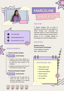 Beige Purple Cute Modern Graphic Deisgner Resume