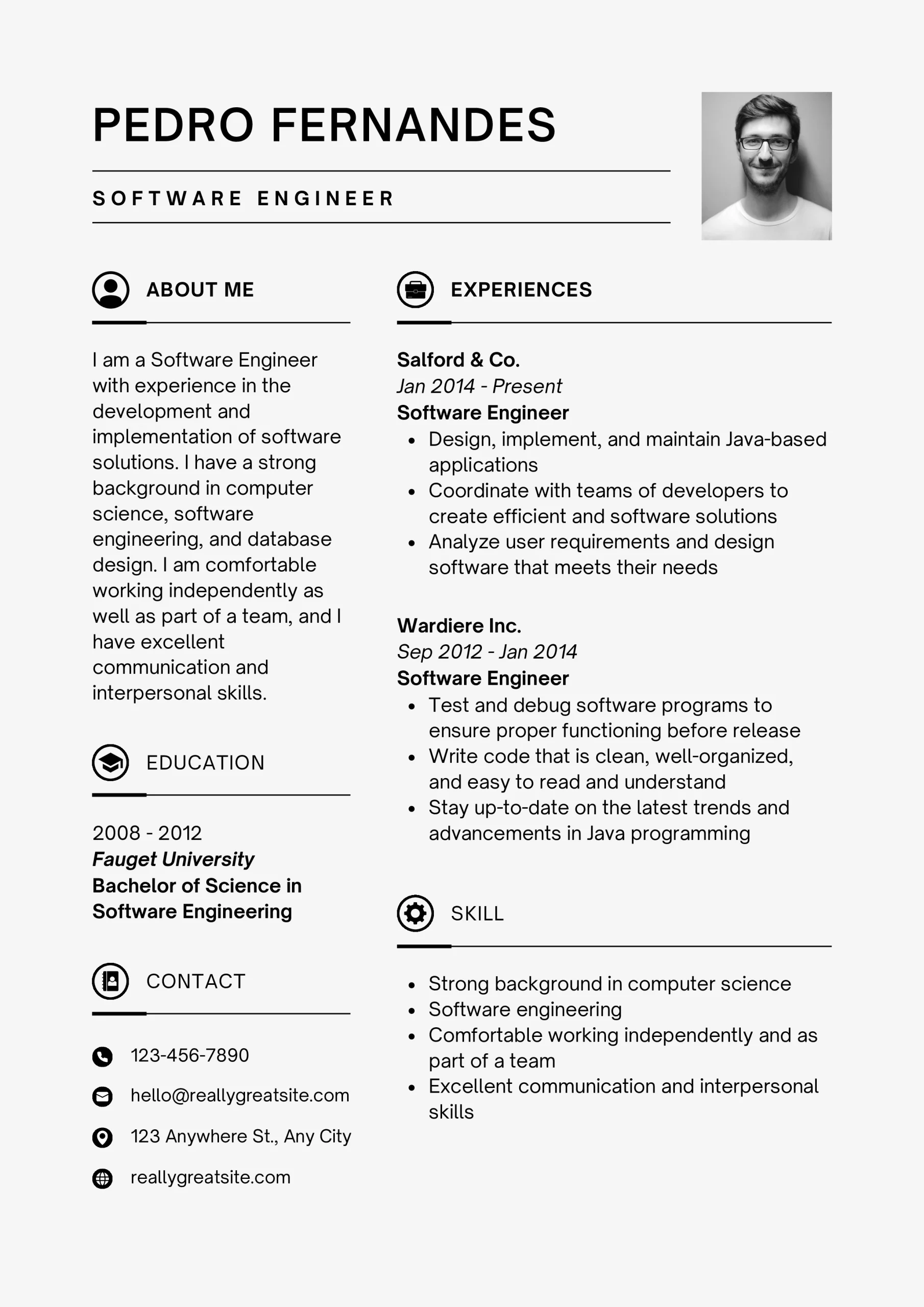 Grey Clean Simple Software Engineering Minimalist Resume