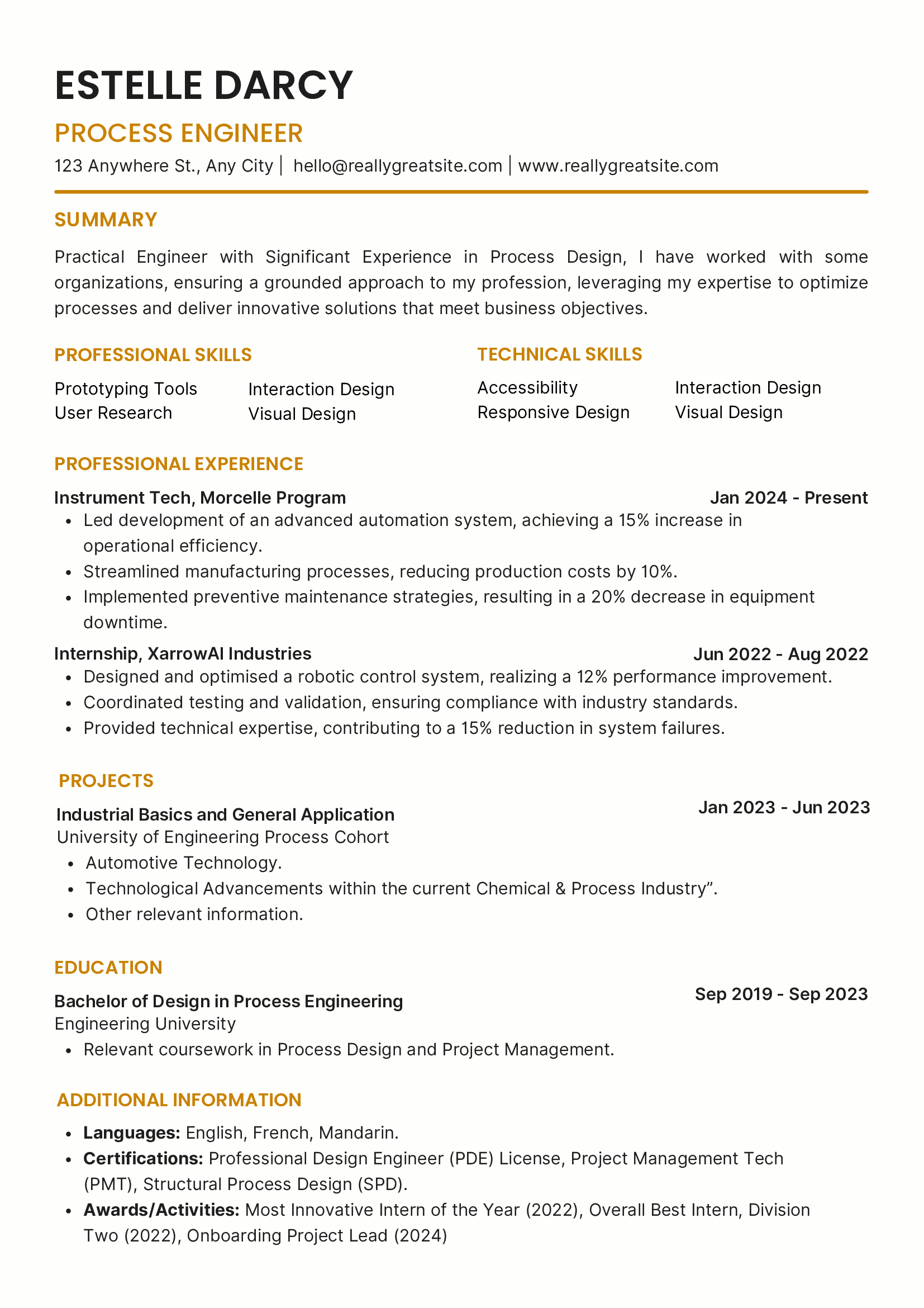 White, Yellow and Black Modern Professional Resume