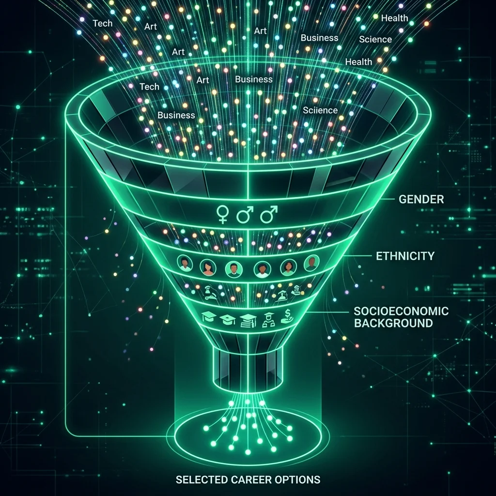 Funnel diagram showing circumscription narrowing career options based on social identity